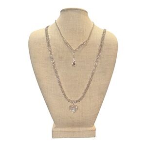 Contemporary Rhinestone Necklace Set – Teardrop & Heart Pendant Duo JB8